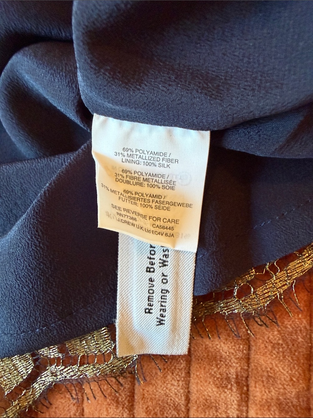 J. CREW COLLECTION Deco Shirt in Metallic French Lace (Gold & Navy) - Picture 8 of 9